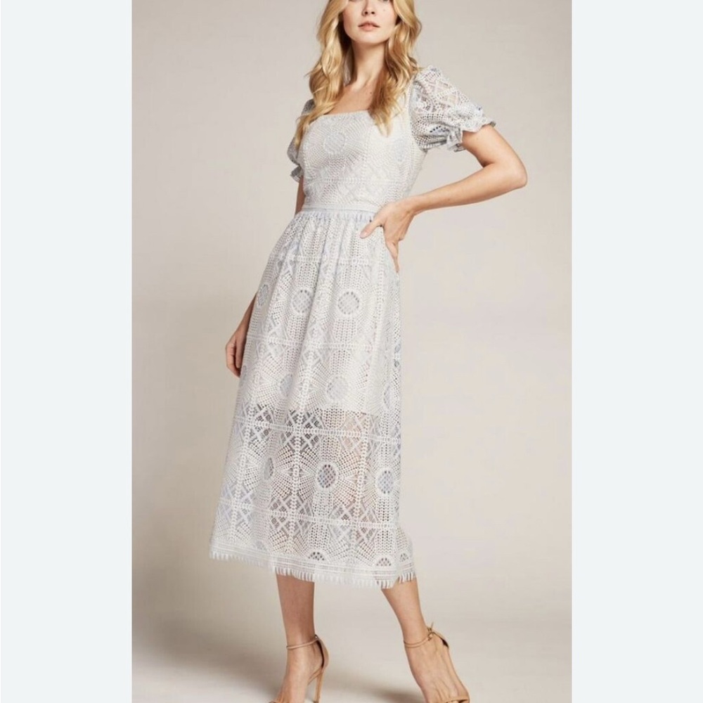 Tahari Light Blue Lace Sun Dress Size 6